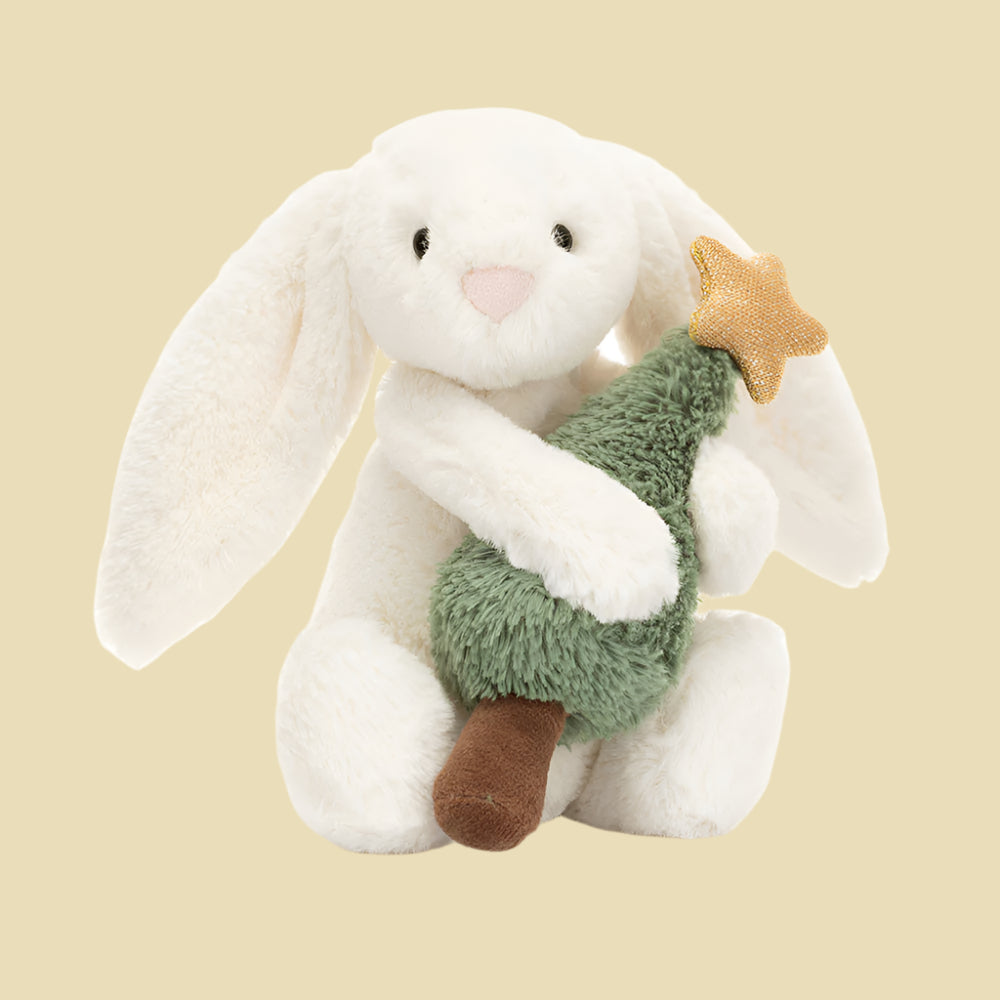 jellycat Bashful Bunny with Christmas Tree 1